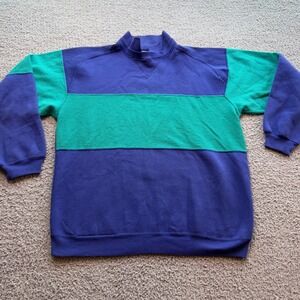 Vintage Sundays Colorblock Sweatshirt Purple Teal Mock Neck 90s Mens Large
